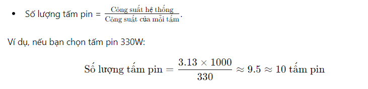 Công thức tính số lượng tấm pin