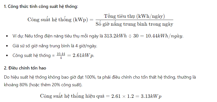 Công suất hệ pin năng lượng mặt trời